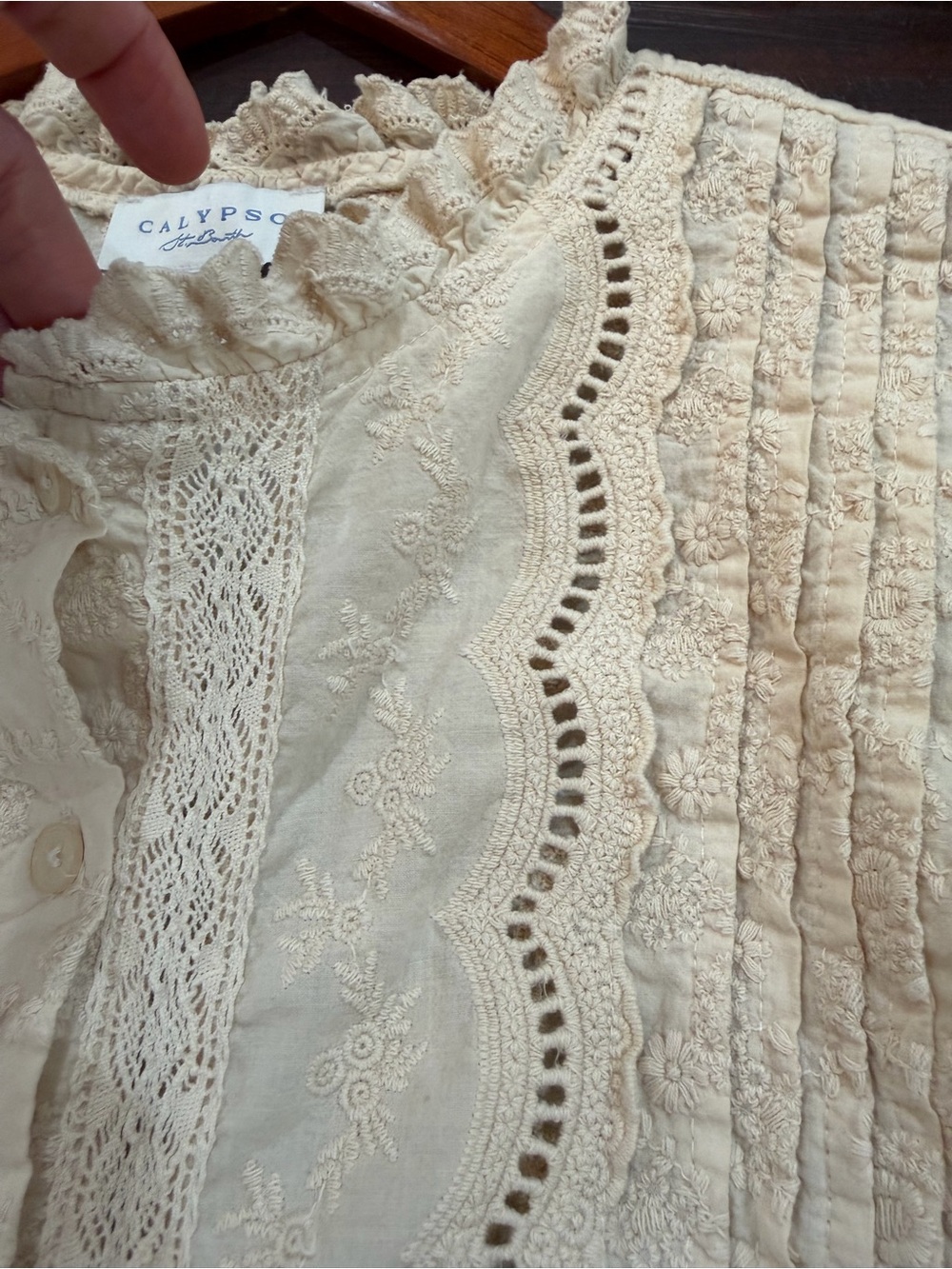 Calypso St Barth Cotton Eyelet Lace Blouse Top Cream Romantic Cottagecore L - Picture 9 of 13